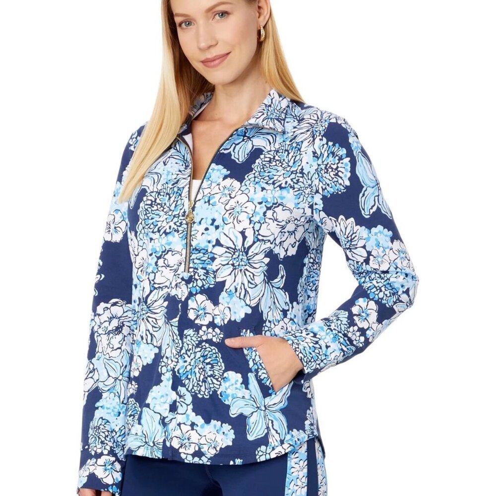 NWT Lilly Pulitzer Women's Skipper Popover Low Tide Navy Bouquet All Day